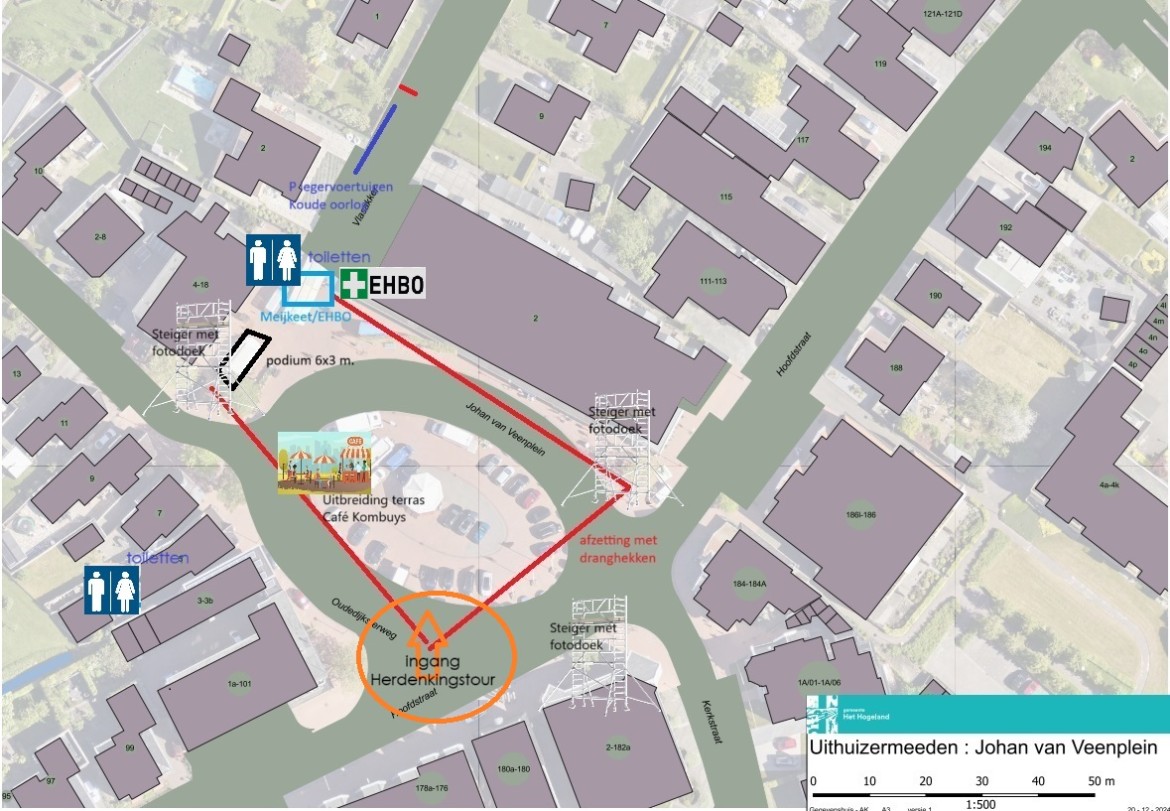 Plattegrond Johan van Veenplein op 5 mei 
